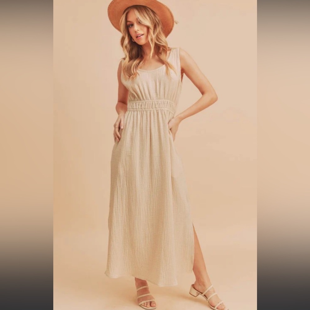 50%offw❤️ Aemi + Co Darci Sleeveless Crinkled Gauze Maxi Dress 100% cotton